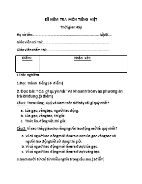 Đề thi môn Tiếng Việt Lớp 5